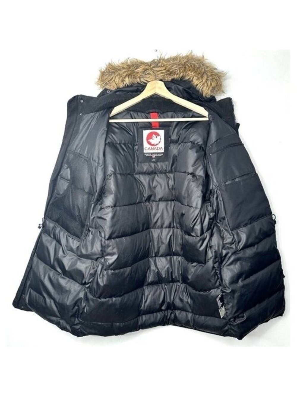 Canada Weather Gear Mens Down Parka Jacket Black Fur Hood Insulated Winter Sz L - Picture 10 of 15